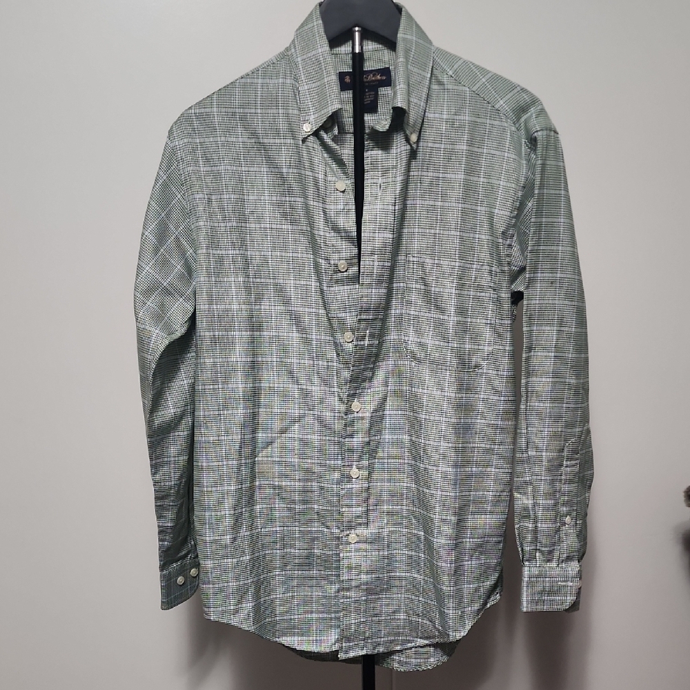 Brooks Brothers Sage Green Checkered Button Down Shirt